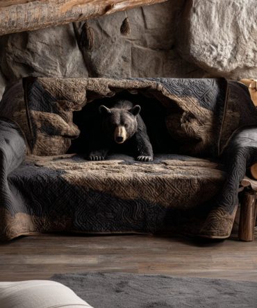 Black Bear Hideout Quilted Sofa Cover