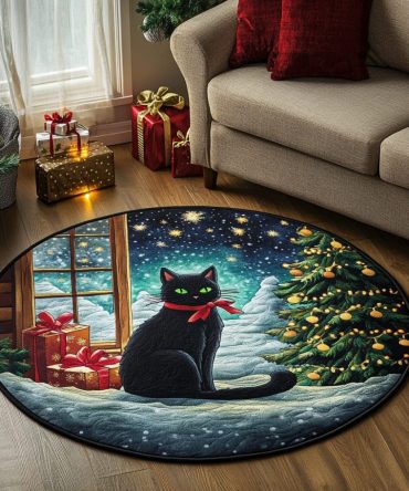 Black Cat Gift Quilted Round Mat