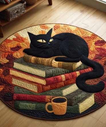 Black Cat Tale Book Quilted Round Mat