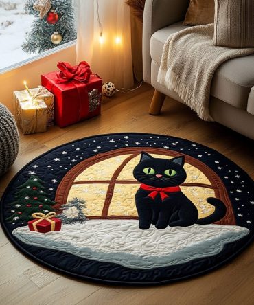 Black Cat Wish Quilted Round Mat