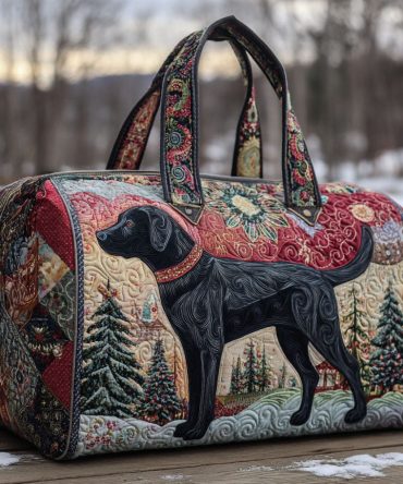 Black Ice Buddy Quilted Duffle Bag — Quilted Weekender Travel & Gym Duffle, Carry-On Overnight Bag with Playful Ice Patch