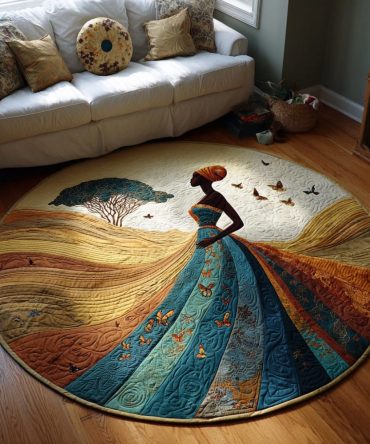 Black Woman Azure Serenity Quilted Round Mat