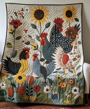 Blooming Poultry Quilted Blanket