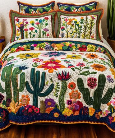 Blooming Cactus 3-Piece Quilted Bedding Set