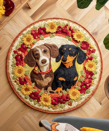 Blooming Dachshund Quilted Round Mat