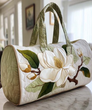 Blooming Grace Quilted Floral Duffle Bag — Women's Quilted Travel Overnight & Gym Bag, Weekend Carry-On, Cottagecore Boho Design