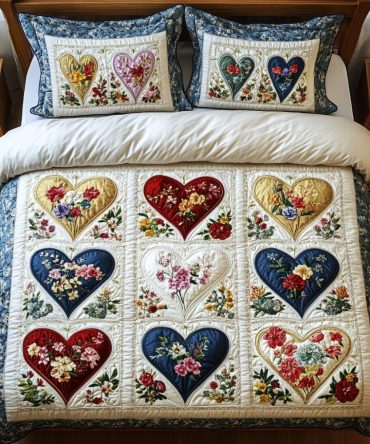 Blooming Hearts 3-Piece Quilted Bedding Set