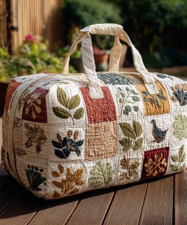 Blooming Whispers Quilted Floral Duffle — Quilted Weekend & Travel Carry-On Bag, Gym Overnight Bag in Romantic Cottagecore Style