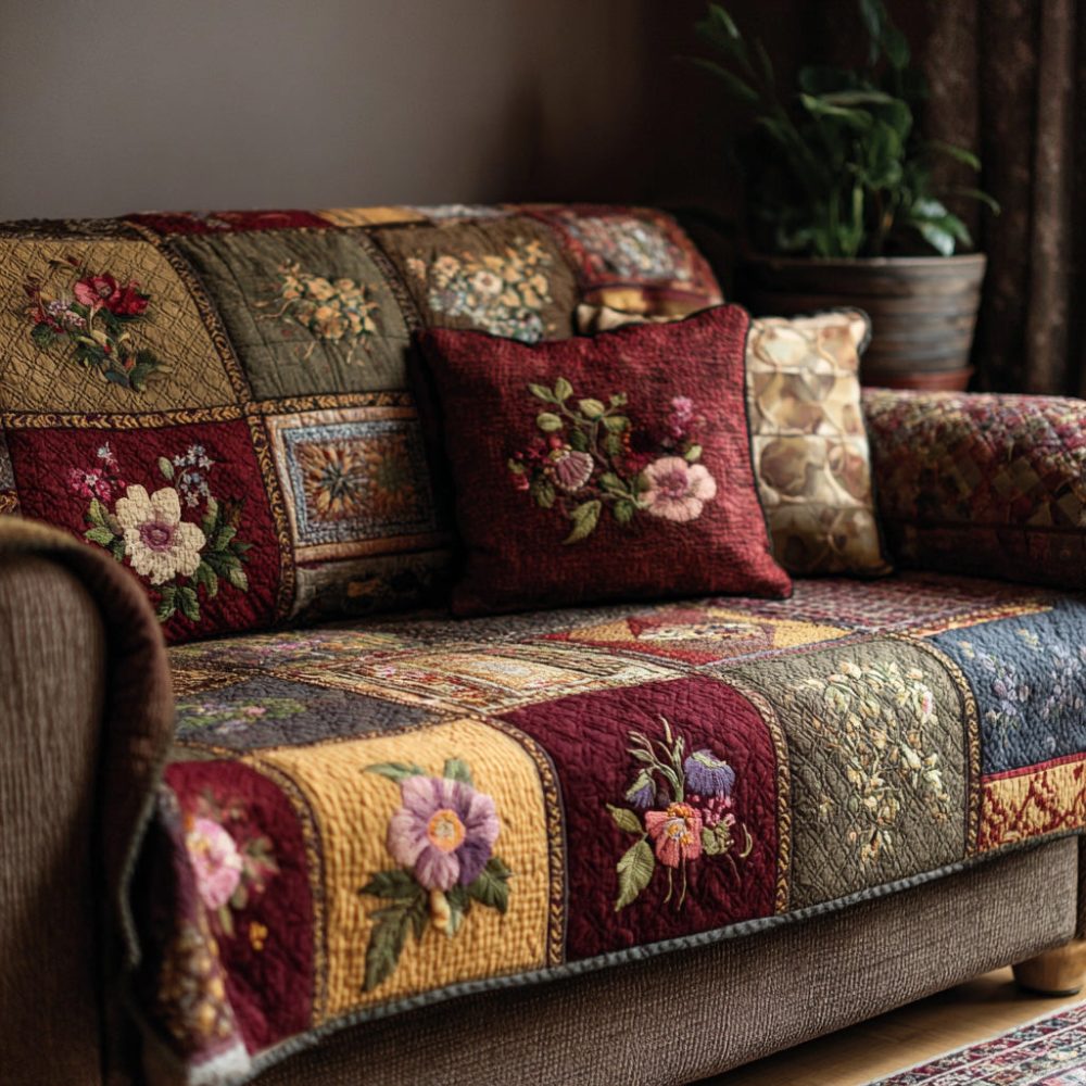 Blossom Cottage Warmth Quilted Sofa Cover