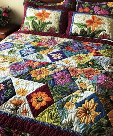 Blossoms And Lace 3-Piece Quilted Bedding Set