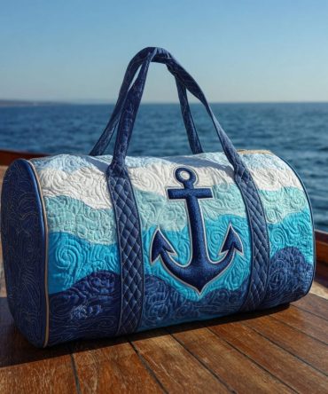 Blue Anchor Quilted Duffle Bag — Nautical Quilted Travel, Gym & Weekend Overnight Carry-On with Anchor Print