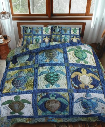 Blue Reef Turtle 3-Piece Quilted Bedding Set