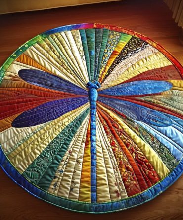 Blue Serenity Dragonfly Quilted Round Mat
