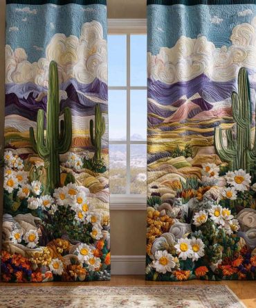 Blue Sky Daisy Desert Quilted Curtains