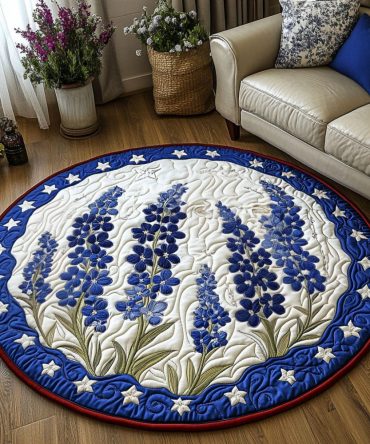 Blue Star Floral Quilted Round Mat