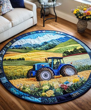 Blue Tractor Quilted Round Mat
