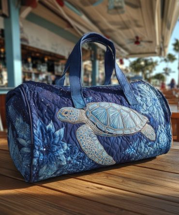 Blue Turtle Quilted Duffle Bag - Sea Turtle Weekender Travel Bag for Beach, Gym, Overnight & Carry-On