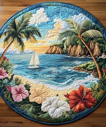 Blushing Hibiscus Quilted Round Mat