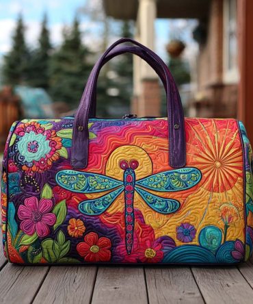 Boho Buzz Quilted Duffle Bag — Padded Bohemian Bee & Floral Print Weekend Travel Duffle, Carry-On Gym & Overnight Bag for Women
