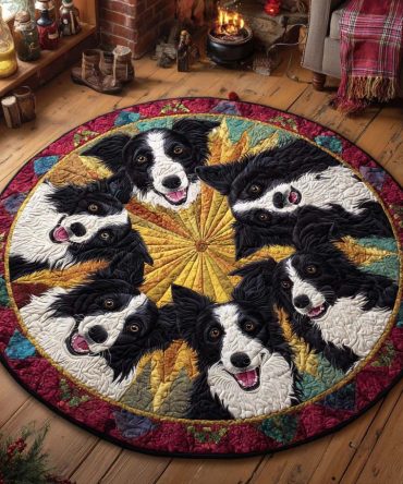Border Collie Cheer Quilted Round Mat