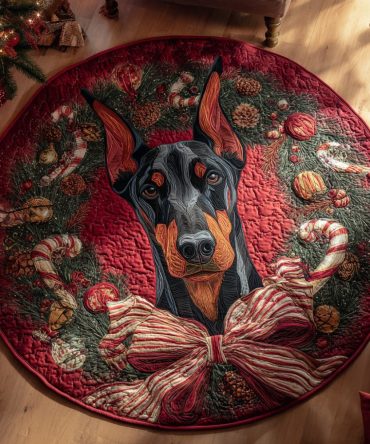 Bow Doberman Candy Quilted Round Mat