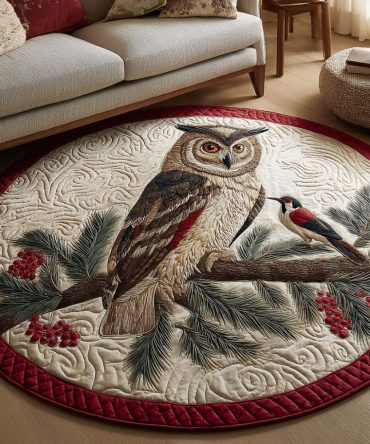 Branch Owl Perch Quilted Round Mat