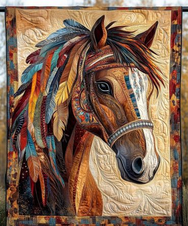 Brave Native Horse Art Quilt Hanging
