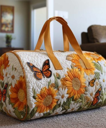 Bright Fields Quilted Duffle Bag - Stylish Travel Bag with Floral Design for Gym, Weekend Getaways & More