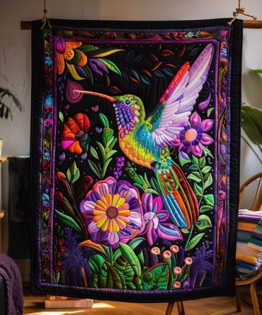 Bright Hummingbird Quilted Blanket