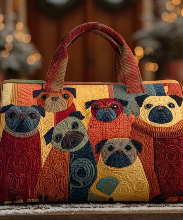 Bubbles Pug Quilted Duffle Bag – Quilted Cute Pug Print Weekender & Travel Gym Carry-On for Dog Lovers