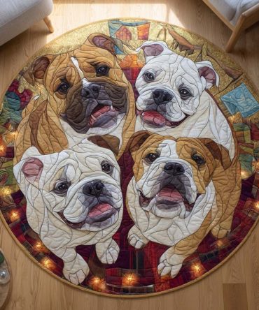 Bulldog Merry Quartet Quilted Round Mat