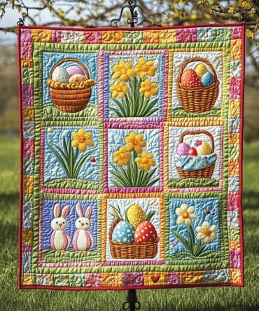 Bunny Spring Meadow Quilted Blanket