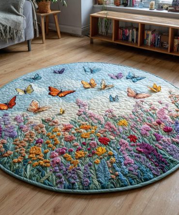 Butterfly Wildflower Field Quilted Round Mat