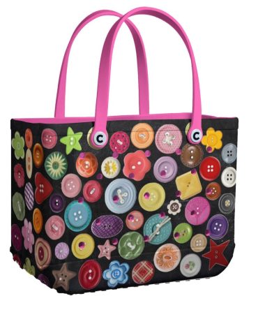 Colorful Button Design Tote Bag With Pink Handles - Perfect For Everyday Use