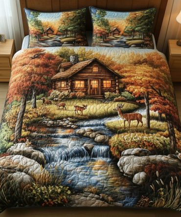 Cabin And Deer 3-Piece Quilted Bedding Set