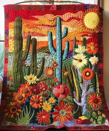 Cactus Sunrise Quilted Blanket
