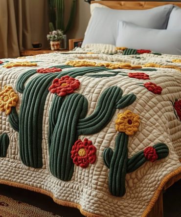 Cactus Bloom Quilted Blanket