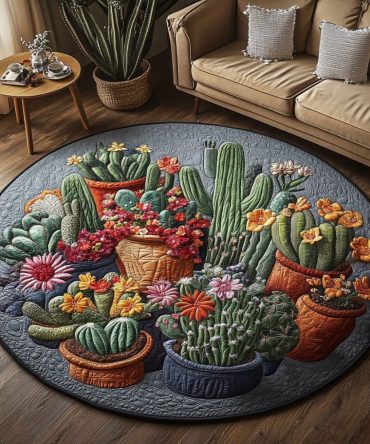 Cactus Garden Elegance Quilted Round Mat