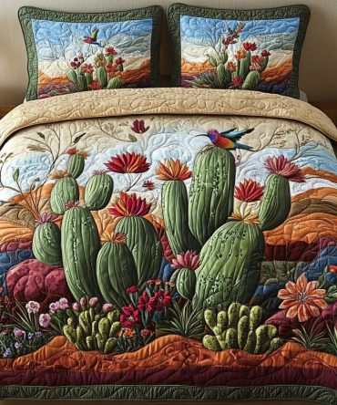 Cactus Haven 3-Piece Quilted Bedding Set