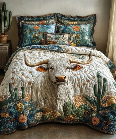 Cactus Longhorn 3-Piece Quilted Bedding Set