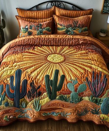 Cactus Sunrise 3-Piece Quilted Bedding Set