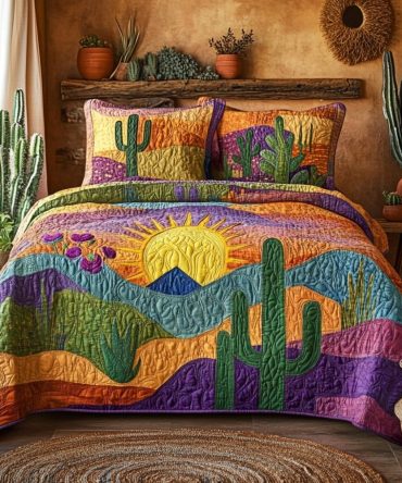 Cactus Sunrise 3-Piece Quilted Bedding Set
