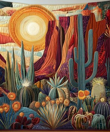 Cactus Sunrise Quilted Blanket