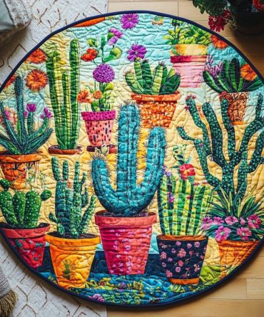 Cactus Sunset Glow Quilted Round Mat