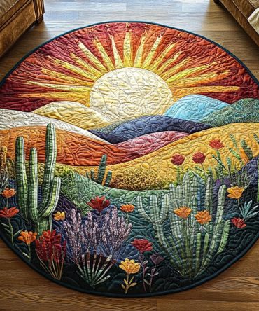 Cactus Sunset Glow Quilted Round Mat