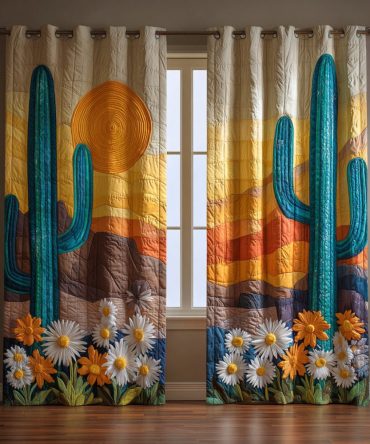 Cactus Teal Meadow Quilted Curtains