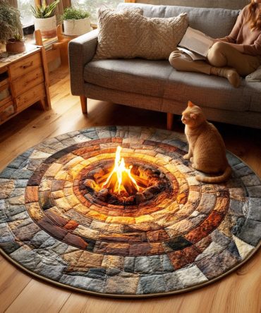 Campfire Night Circle Quilted Round Mat