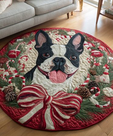 Candy Boston Terrier Quilted Round Mat