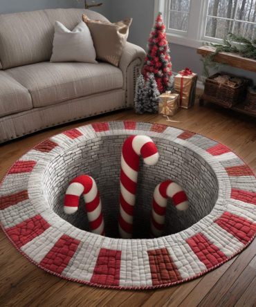 Candy Cane Pit Quilted Round Mat
