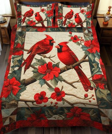Cardinal Love 3-Piece Quilted Bedding Set